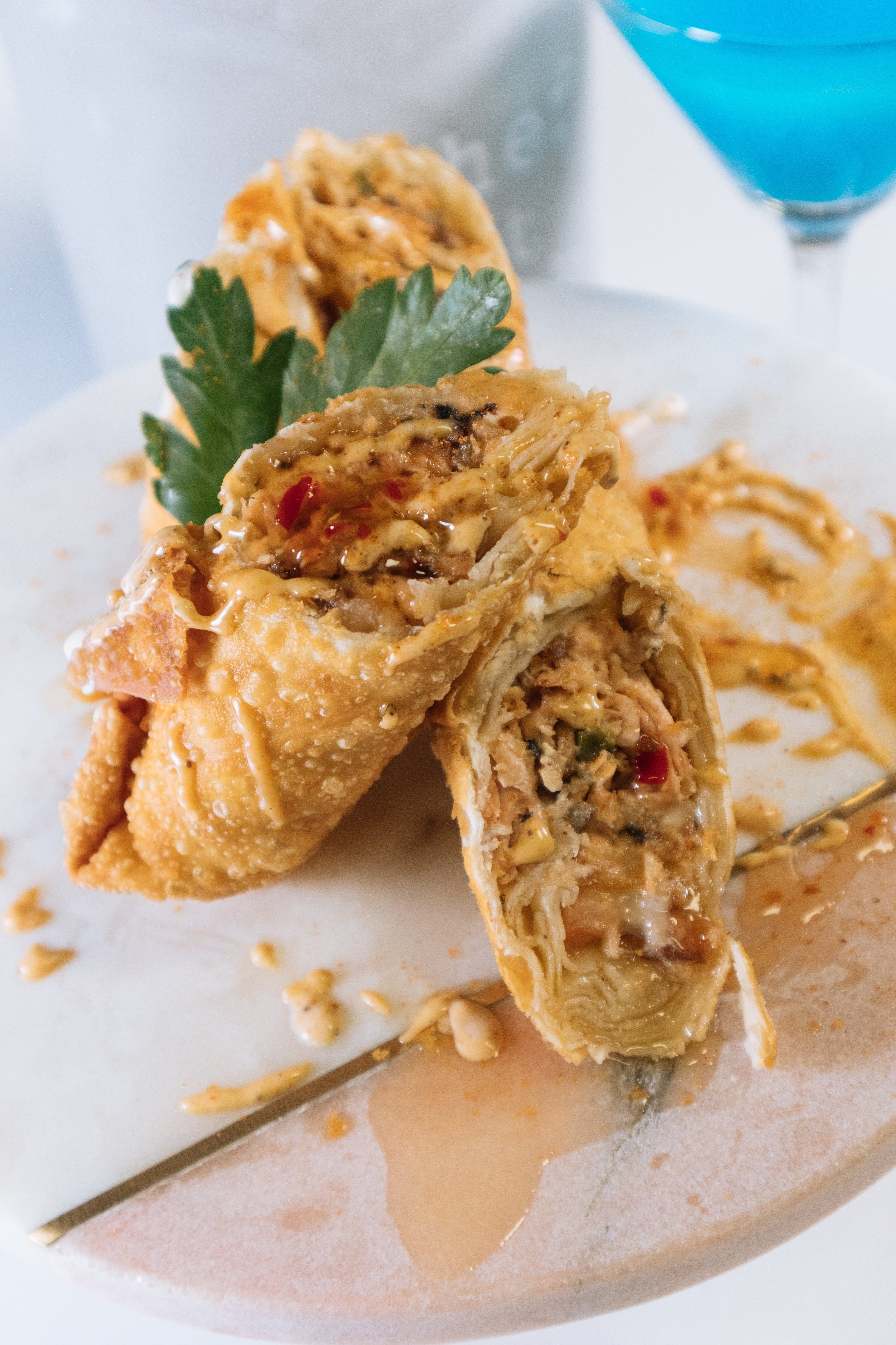 Sweet Chili Salmon Egg Roll.